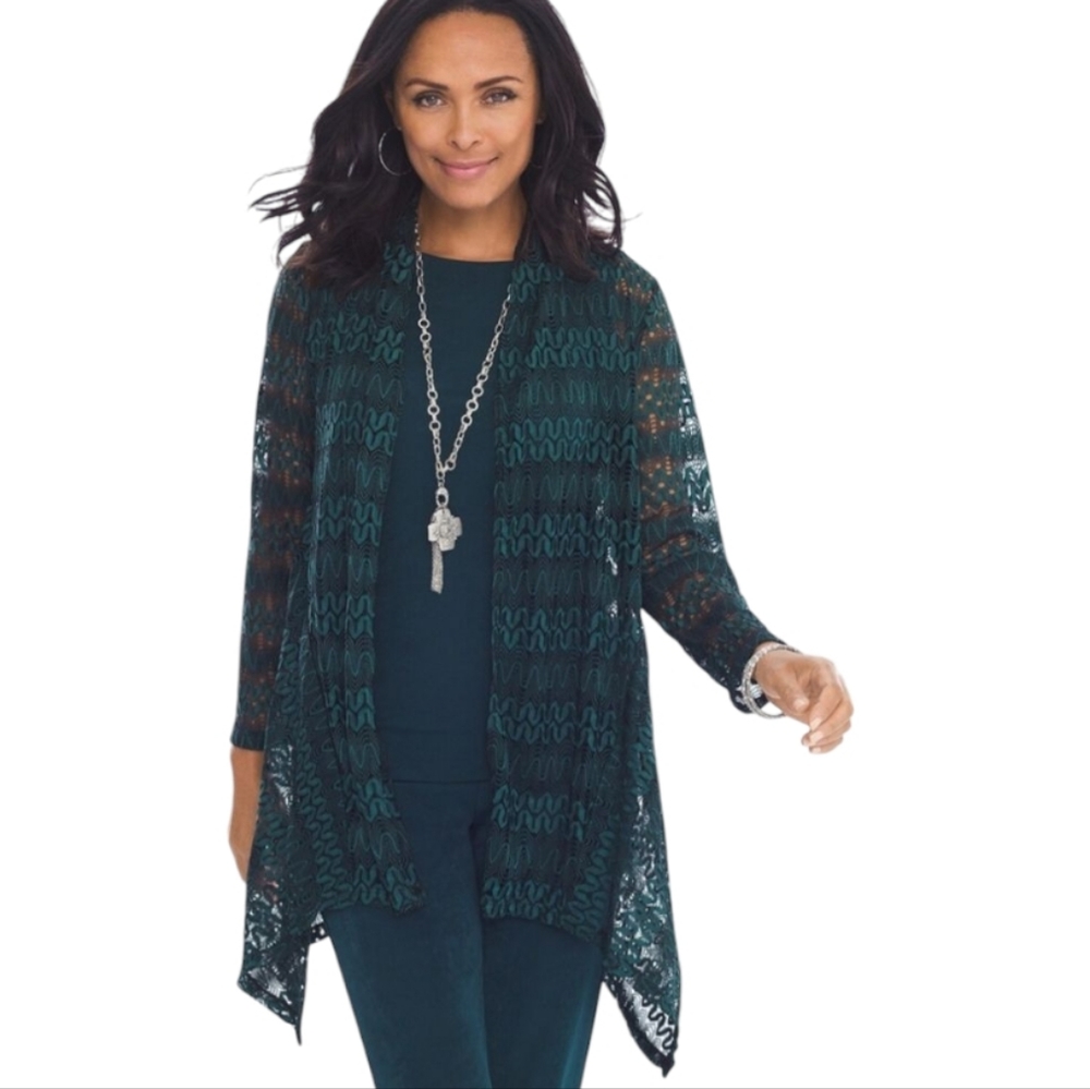 Chico's Travelers Collection Green Drape Front‎ Cardigan Small